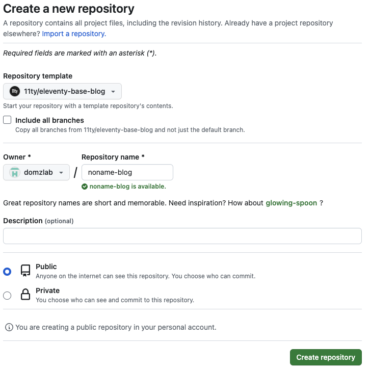 create new repository from template